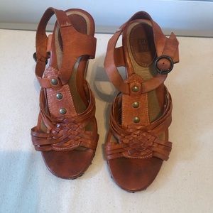 Orange leather Frye wedge